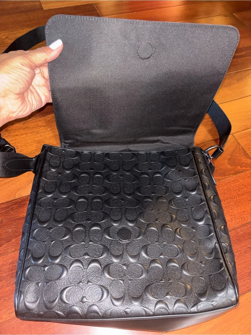 Coach Black Signature Embossed Leather Messenger Bag